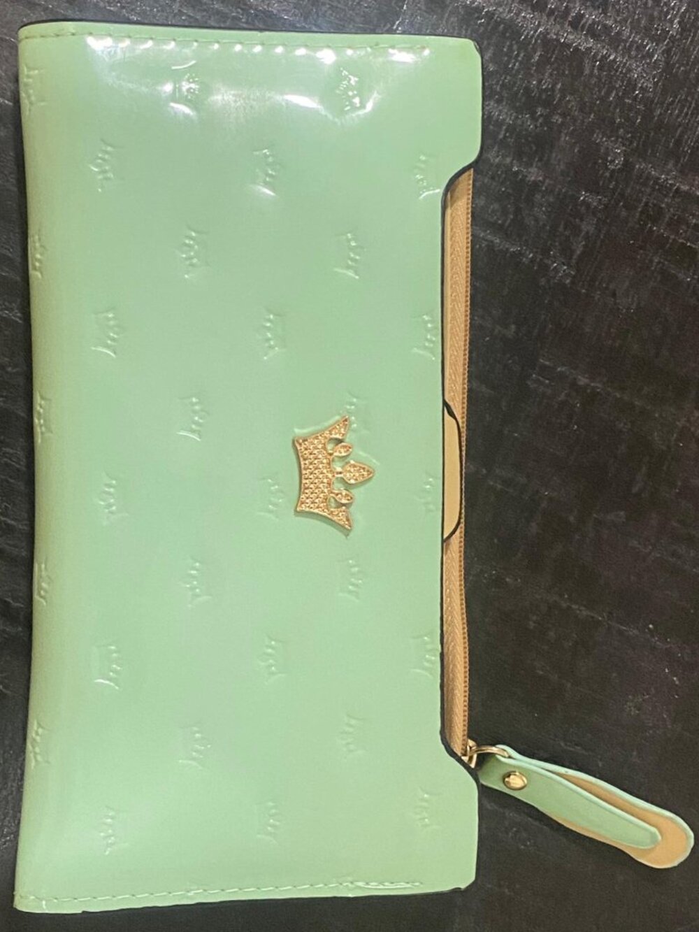 Mint Green Embossed Crown Wallet – Patent Style